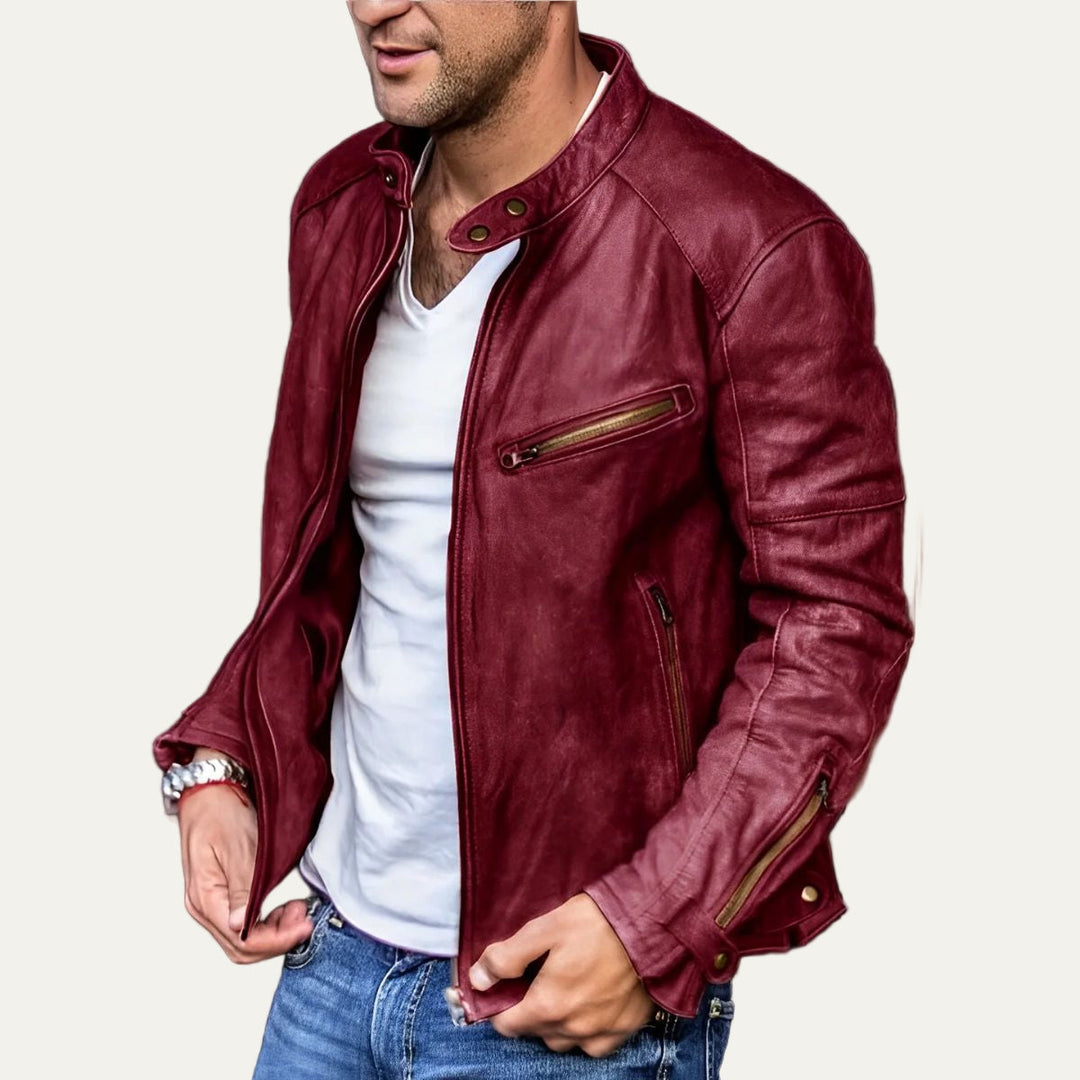 Mens Faux Leather Jacket Racer Style Slim Fit