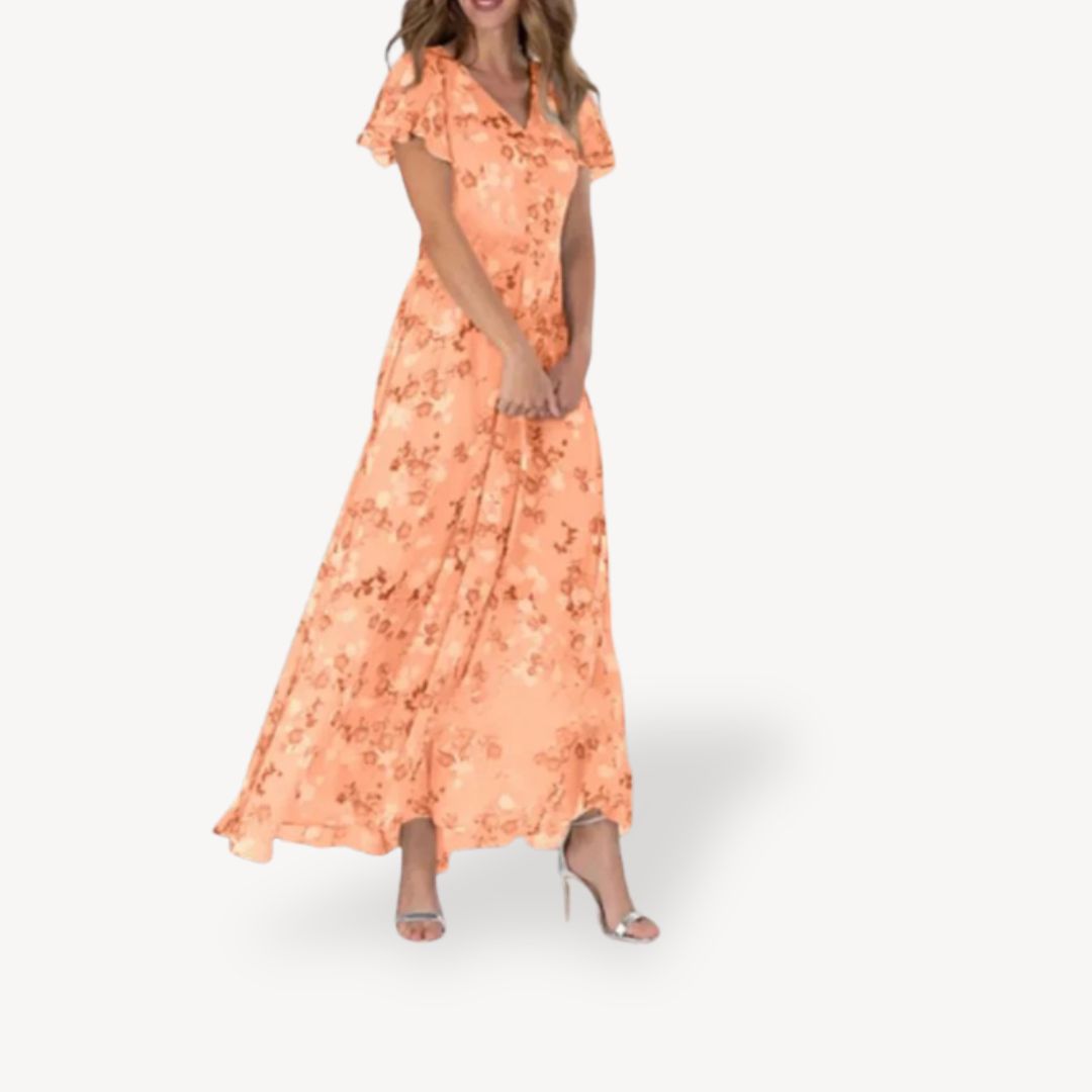 Womens Maxi Dress Polyester V-Neck - BritishMode