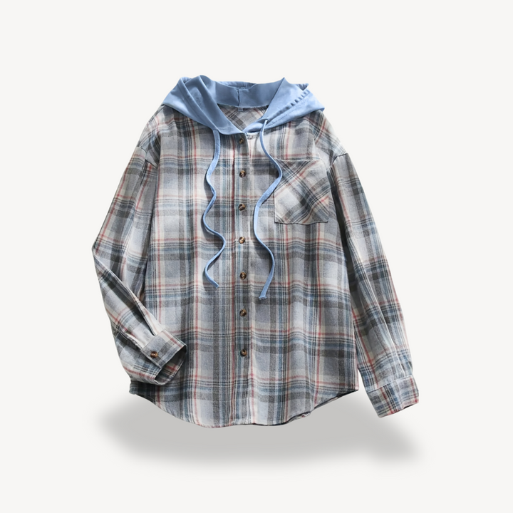 Womens Shirt Jacket Plaid Button-Down with Hood