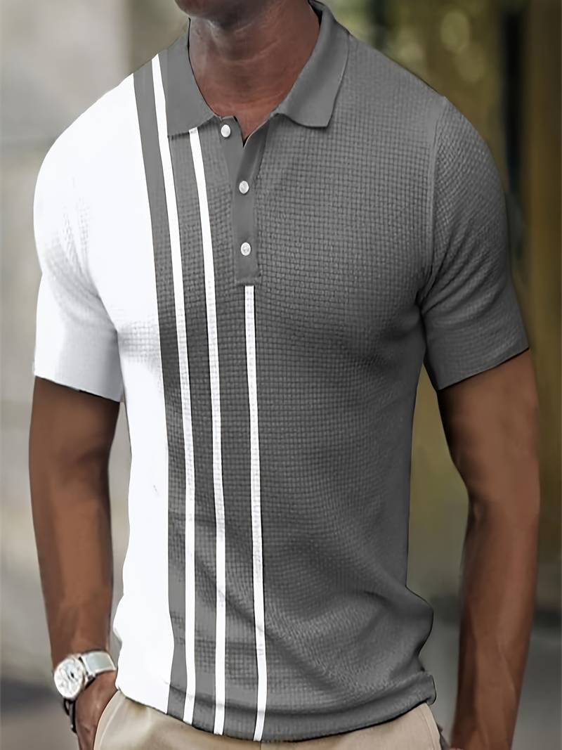 Mens Shirt Waffle Knit Stripe Pattern Relaxed Fit