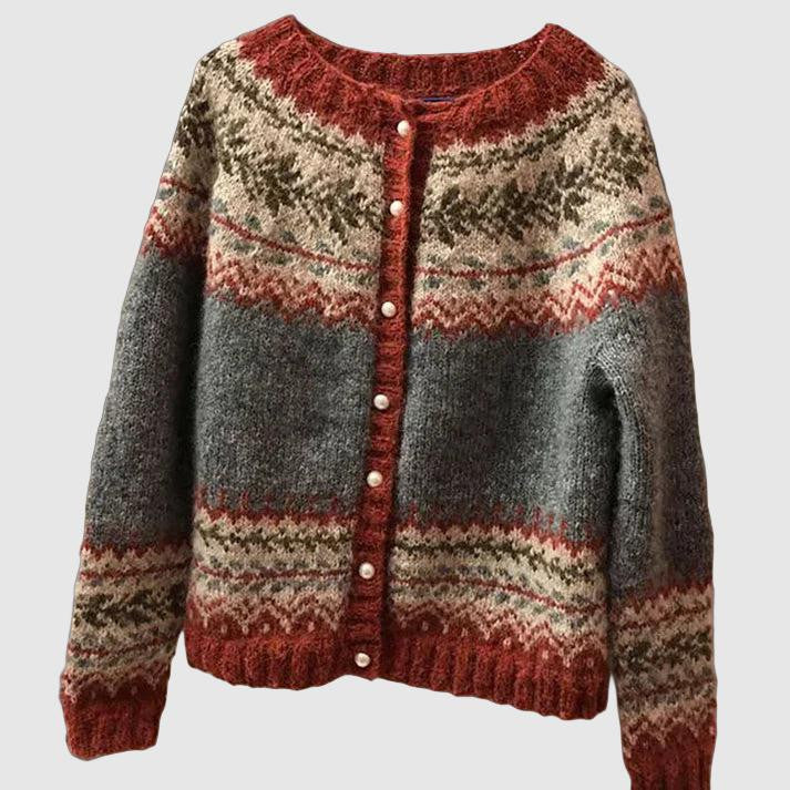 Womens Knitted Cardigan Wool Fair Isle Pattern