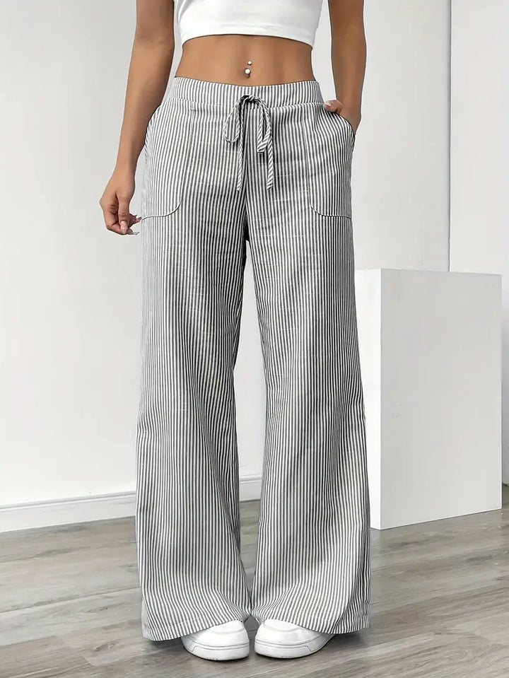 Womens Trousers with Stripes and Pockets Relaxed Fit