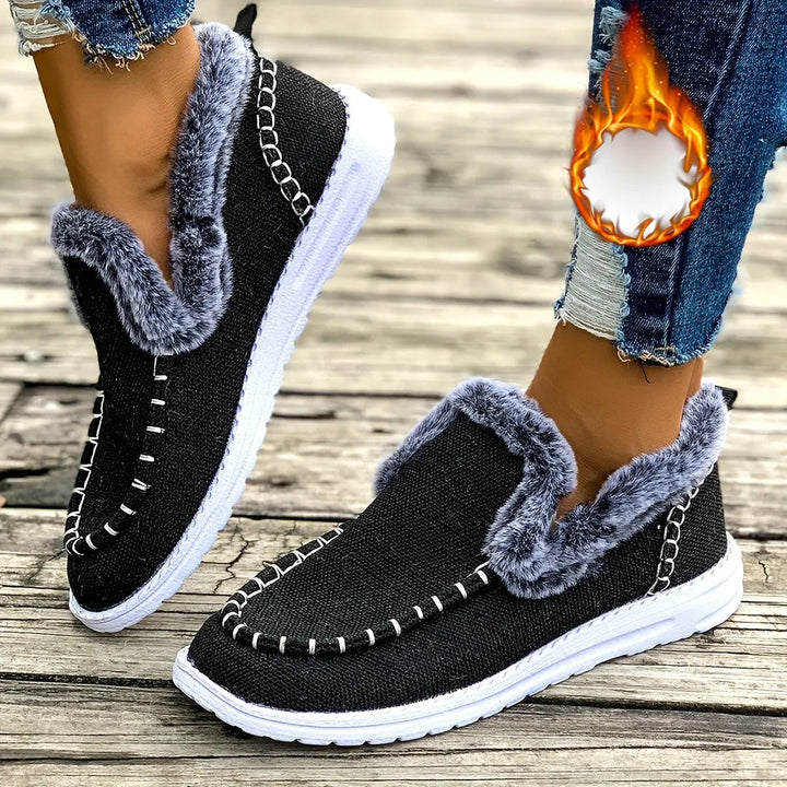Womens Slip-On Loafers Plush Lightweight Cozy Winter Shoes