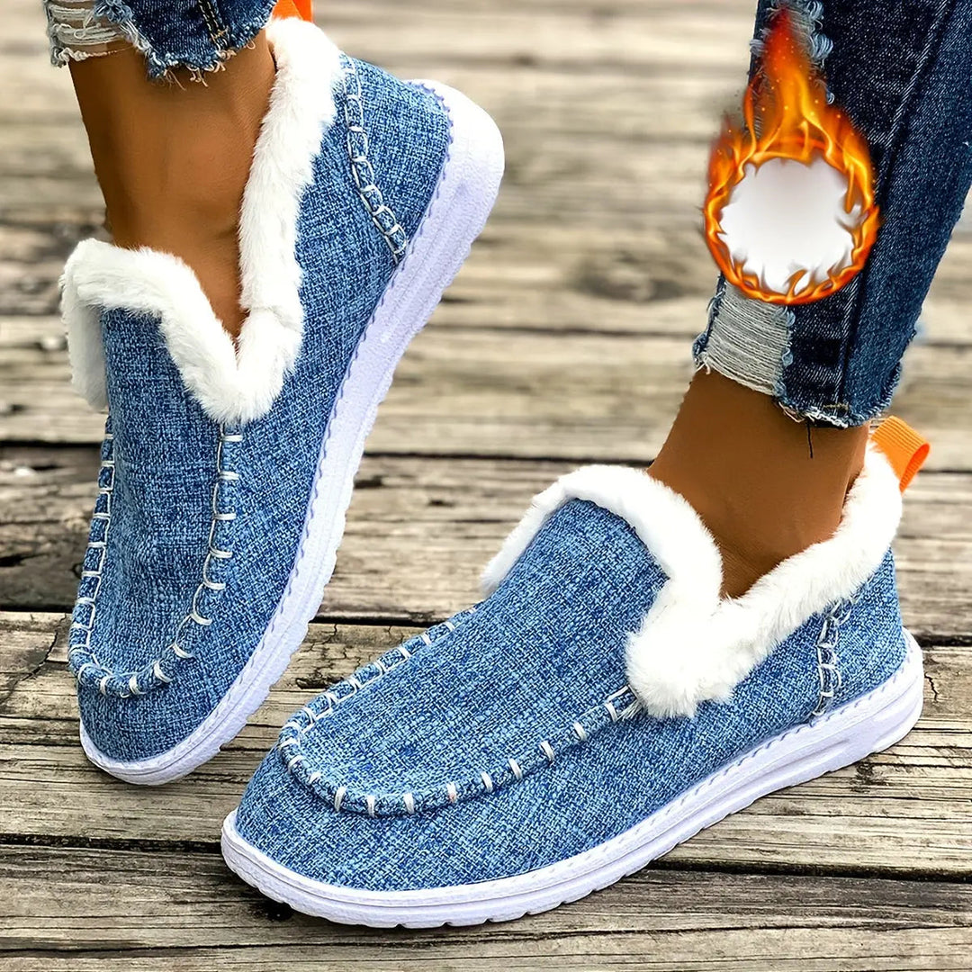 Womens Slip-On Loafers Plush Lightweight Cozy Winter Shoes