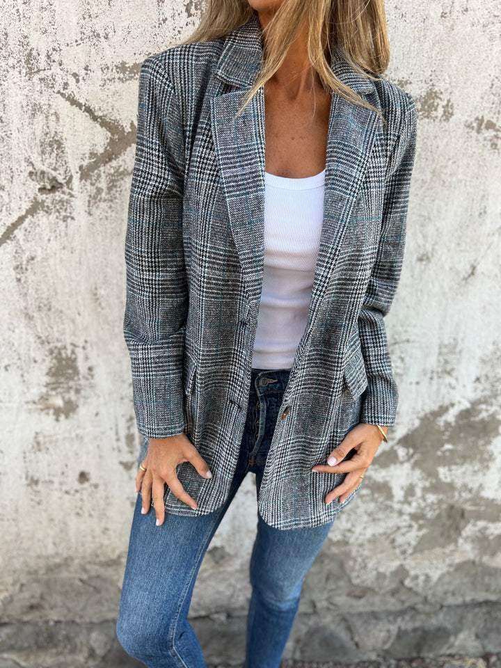Womens Blazer Coat Plaid Pattern Classic Fit