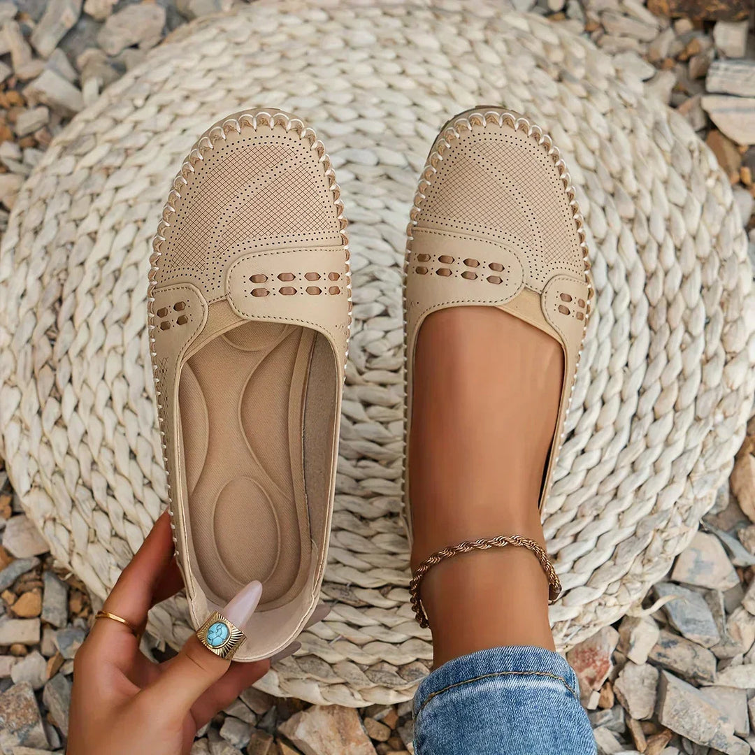 Womens Slip-On Loafers Perforated Cushioned Flat - BritishMode