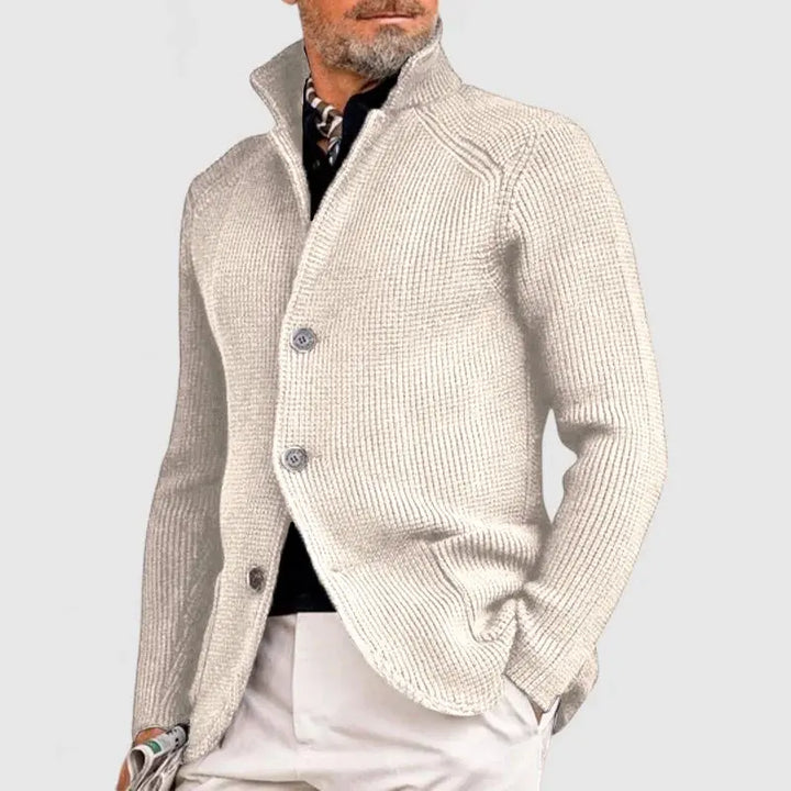 Mens Knitted Cardigan Button-Up Sweater Ribbed Fit