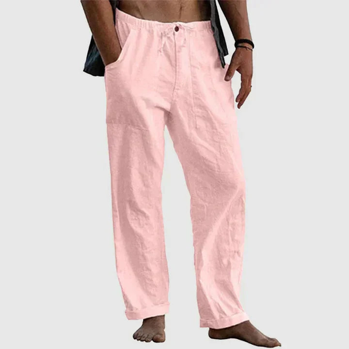 Mens Linen Casual Trousers with Drawstring Waist - BritishMode