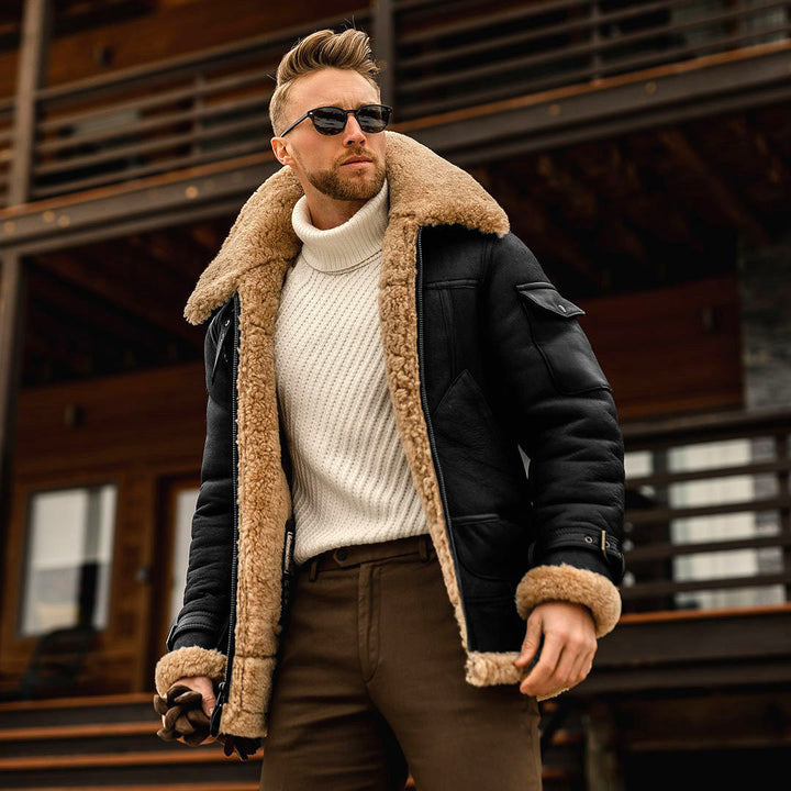 Mens Pilot Jacket Sheepskin Leather Classic Fit