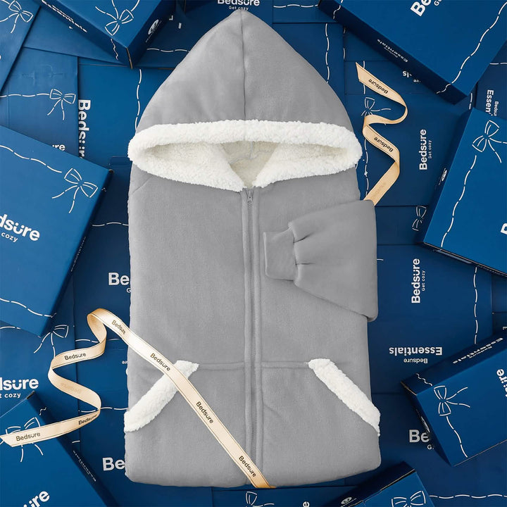 Unisex Wearable Blanket Hoodie Sherpa Fleece Zippered Warm