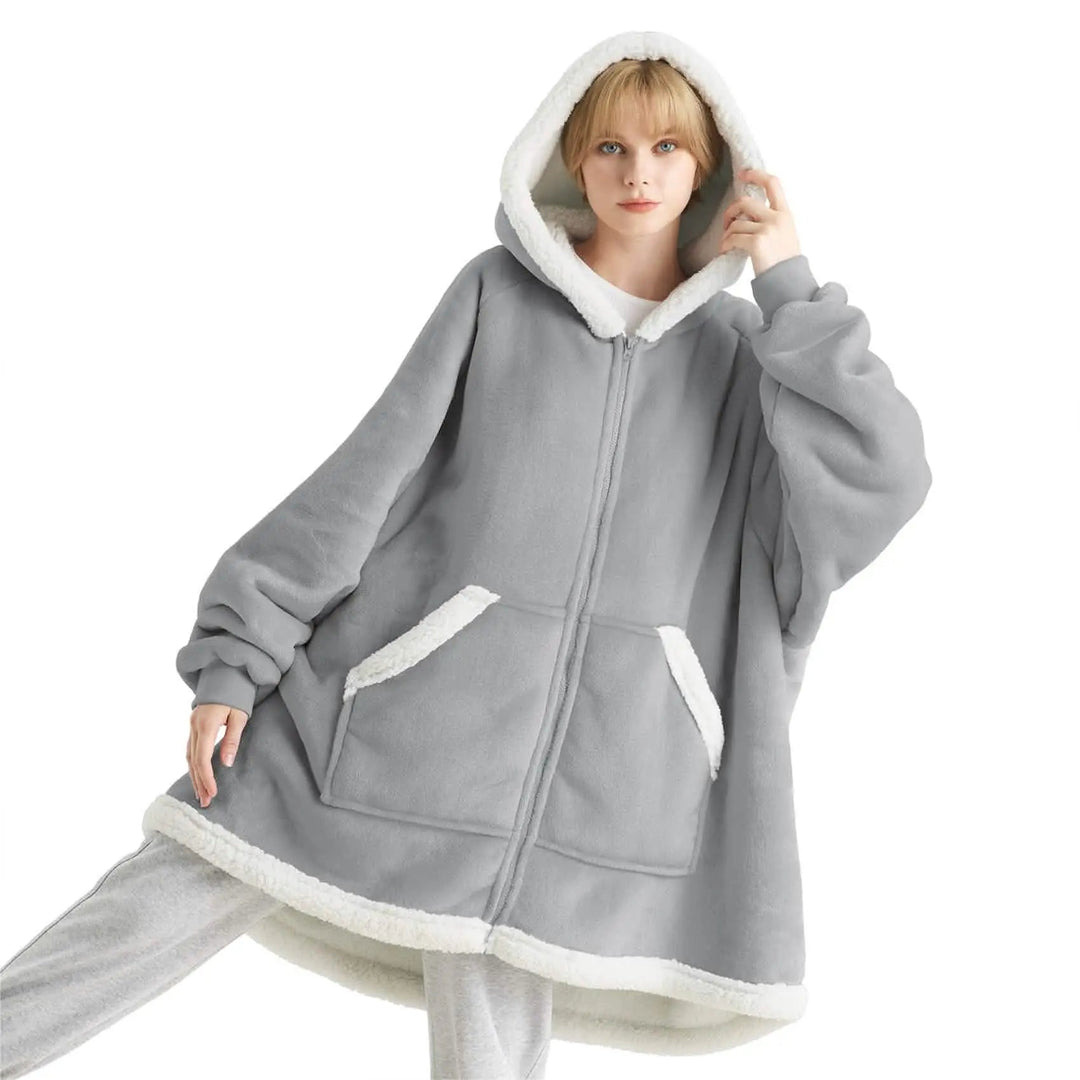 Unisex Wearable Blanket Hoodie Sherpa Fleece Zippered Warm