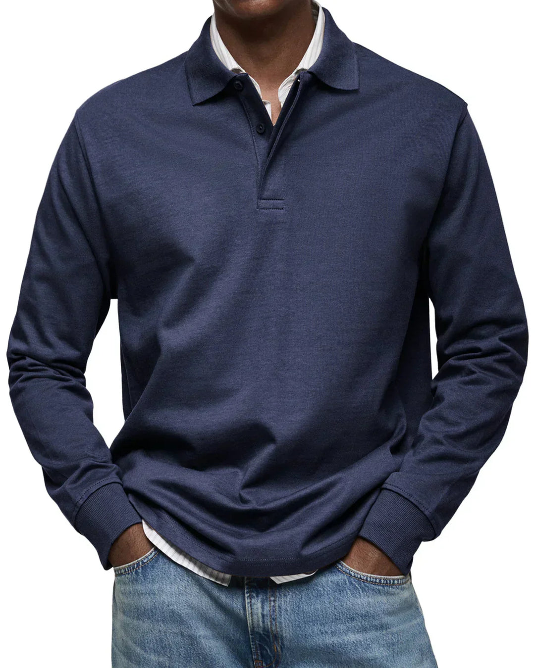 Mens Polo Shirt Cotton Long Sleeve Classic Fit