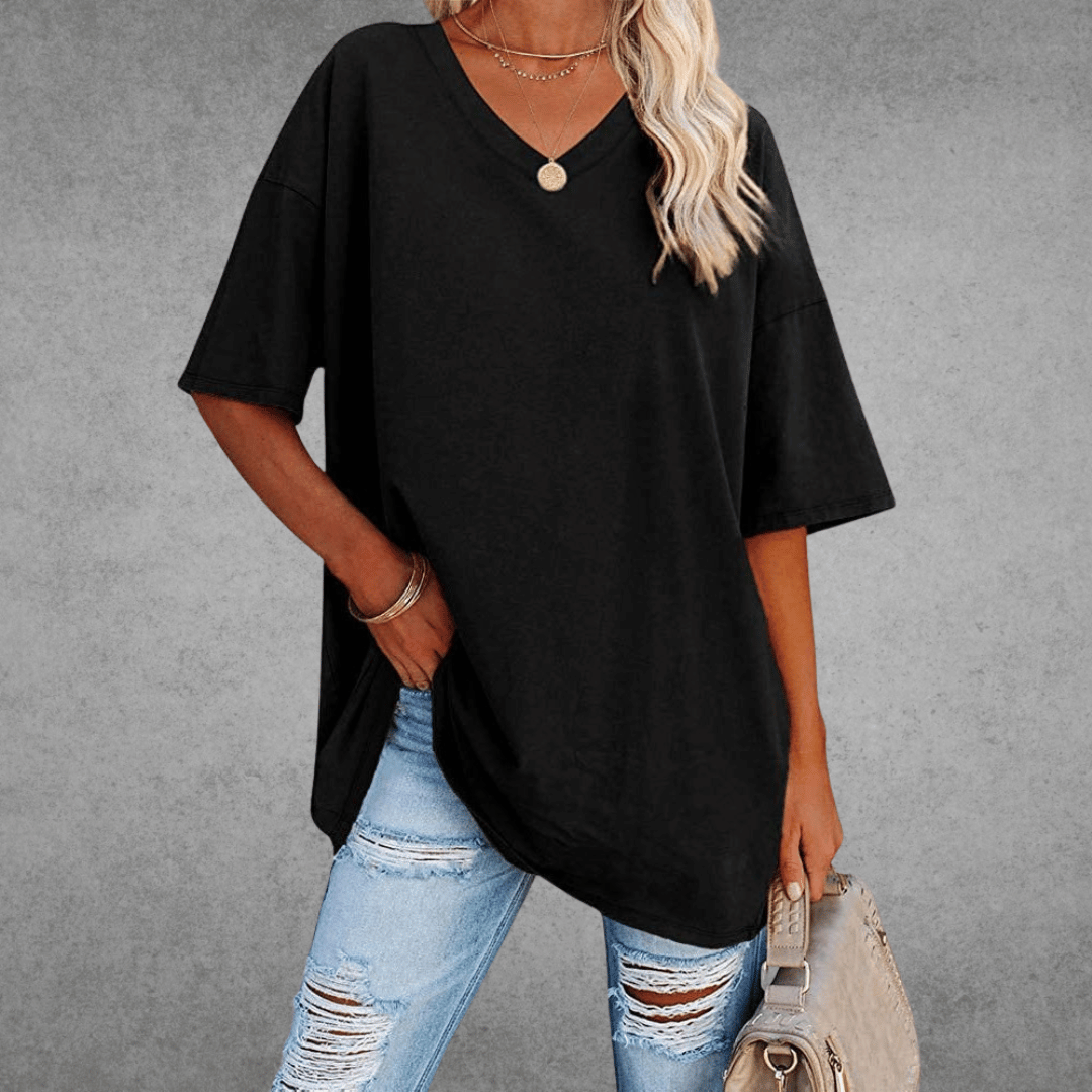 Womens Oversized T-Shirt V-Neck Drop Shoulder Half Sleeve - BritishMode