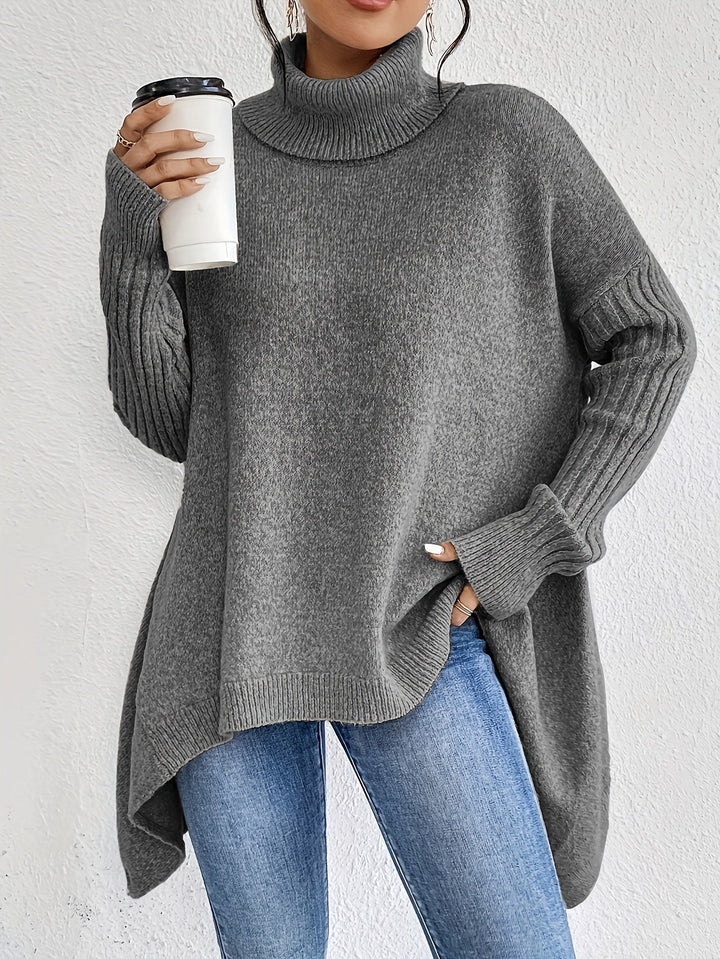 Womens Sweater Off-Center Turtleneck Knit