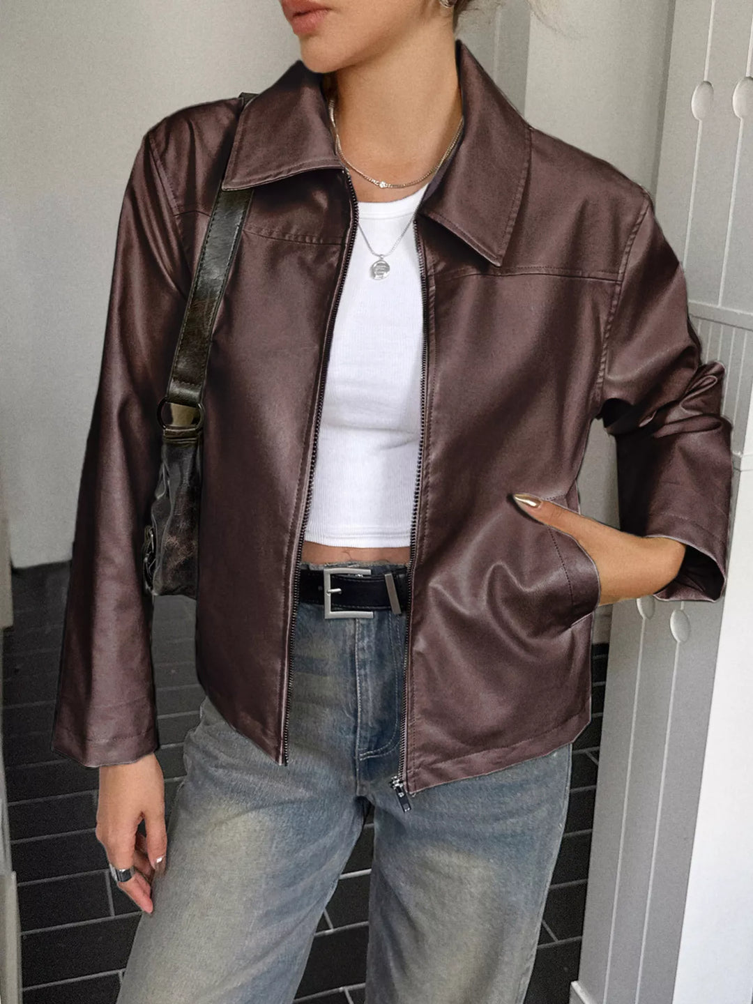 Mens Leather Zip Jacket Genuine Material