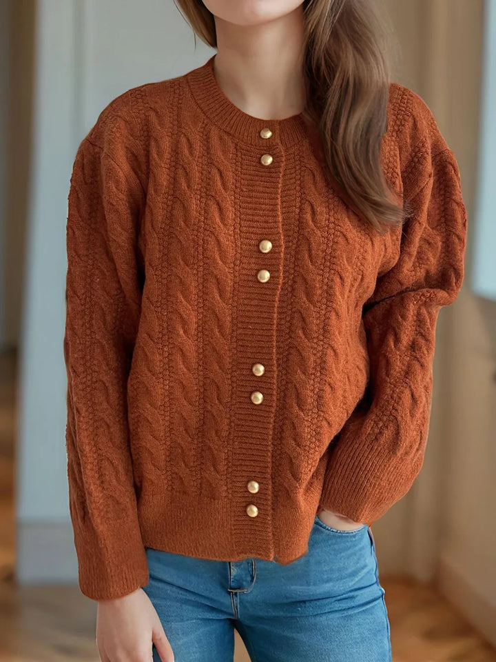Womens Button Cardigan Sweater Cozy Crew Neck
