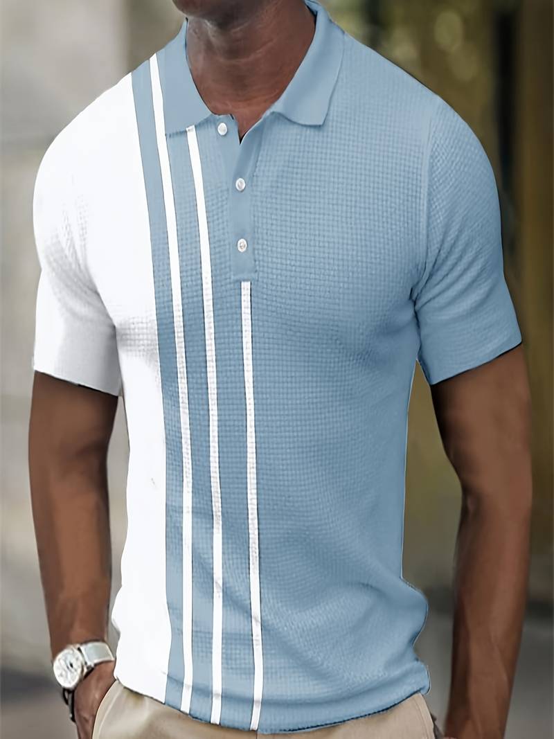 Mens Shirt Waffle Knit Stripe Pattern Relaxed Fit