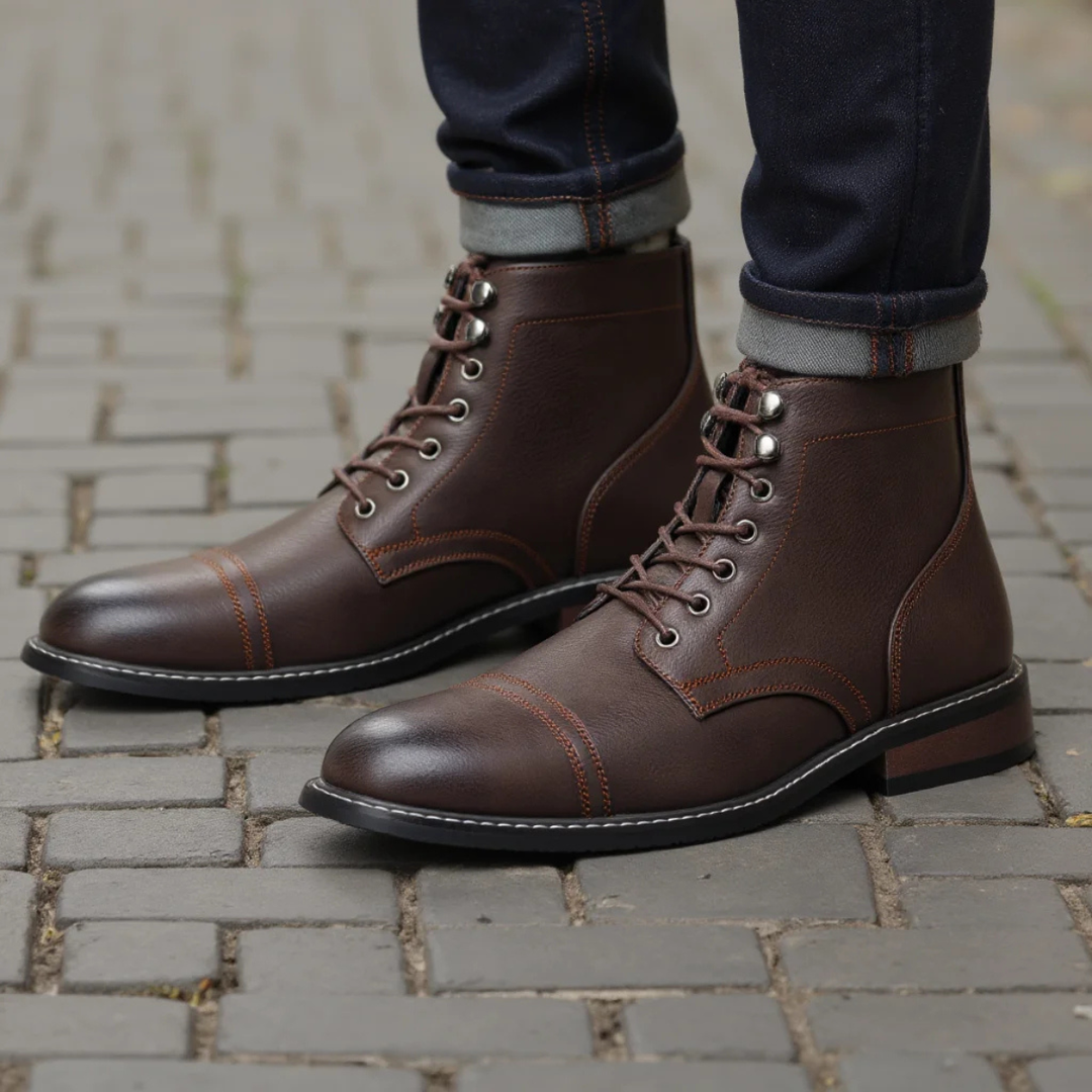 Mens Leather Lace-Up Ankle Boots Durable Design