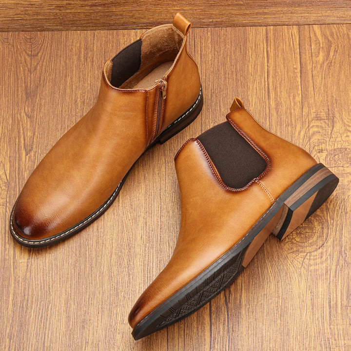 Mens Leather Chelsea Boots Classic Slip-On
