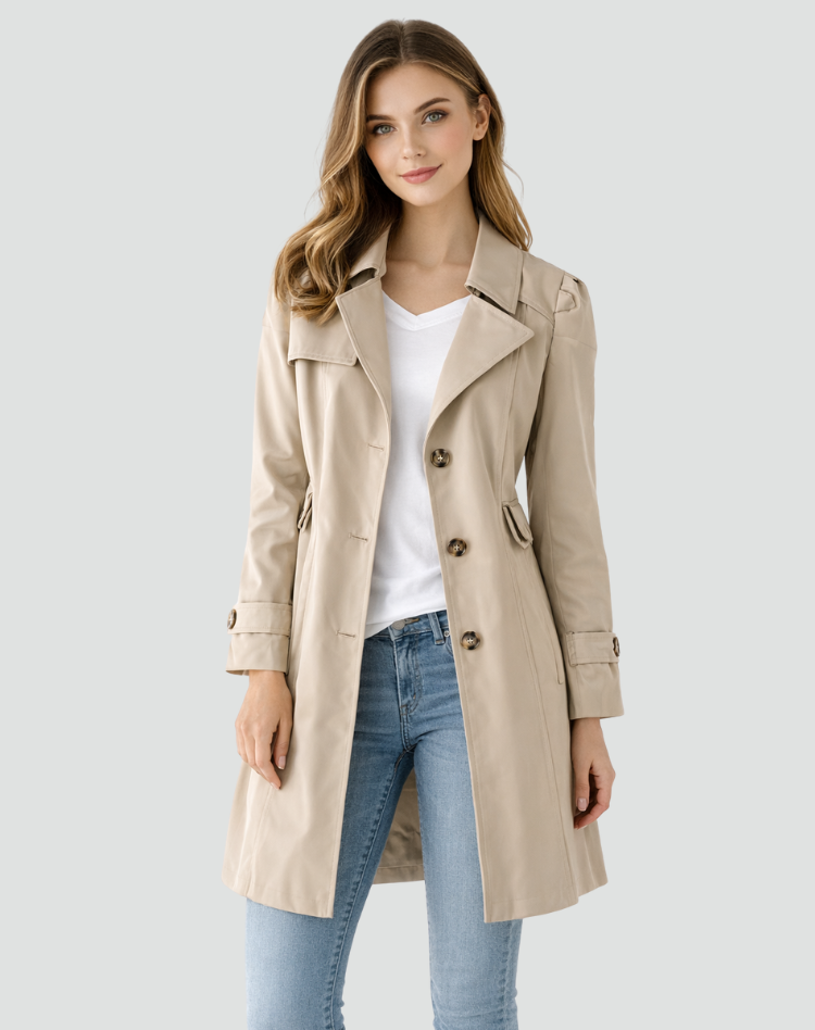Womens Trench Coat Lightweight Slim Fit Notched Collar - BritishMode