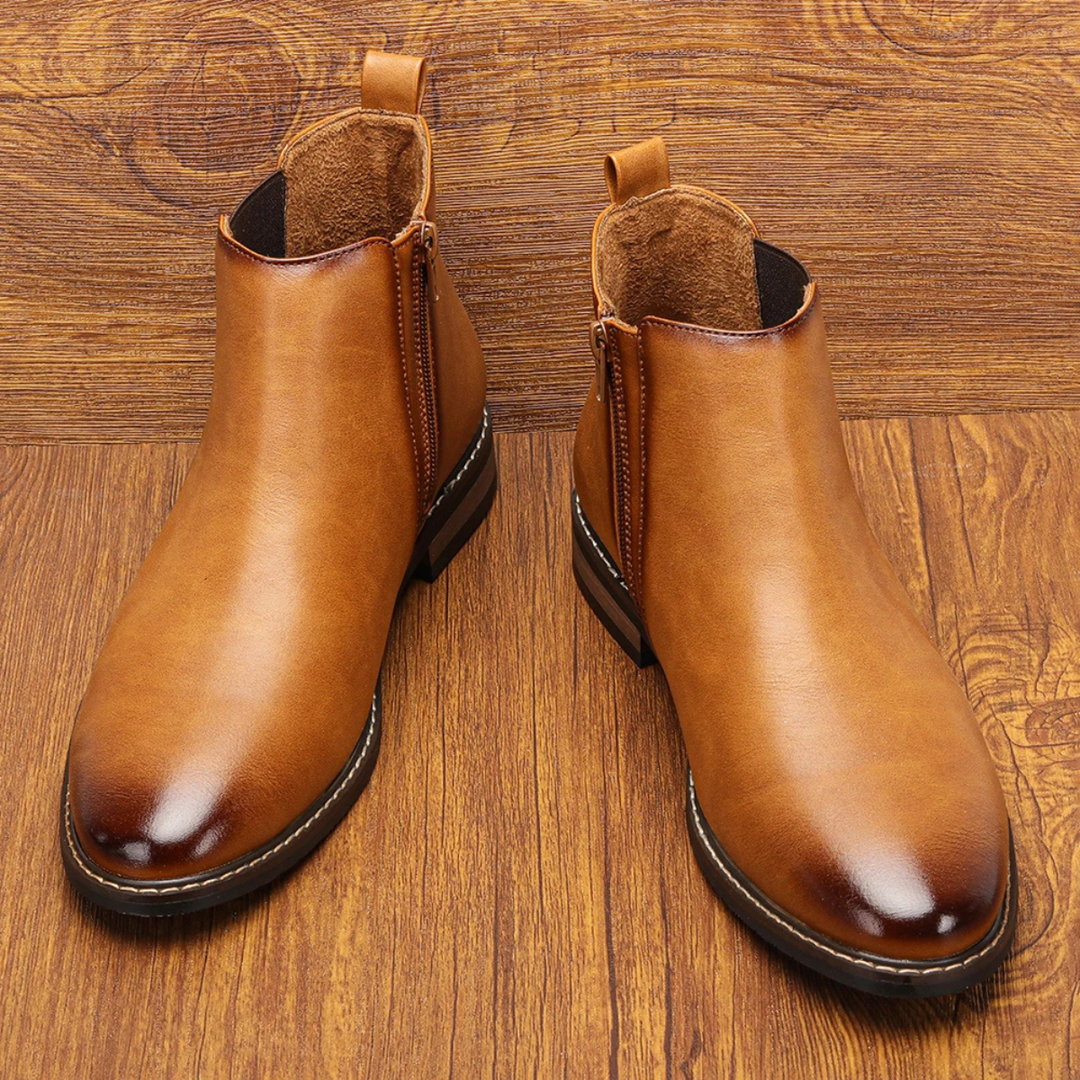Mens Leather Chelsea Boots Classic Slip-On