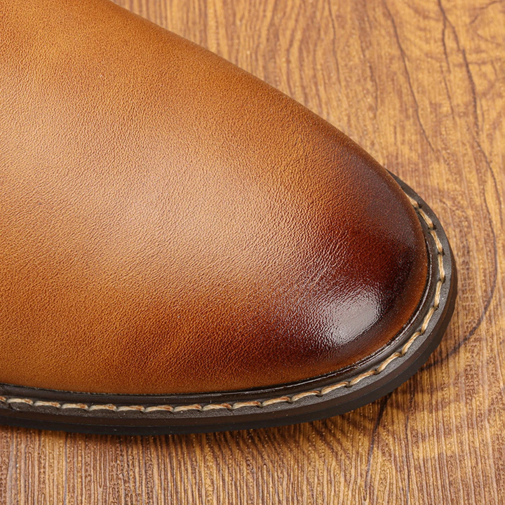 Mens Leather Chelsea Boots Classic Slip-On