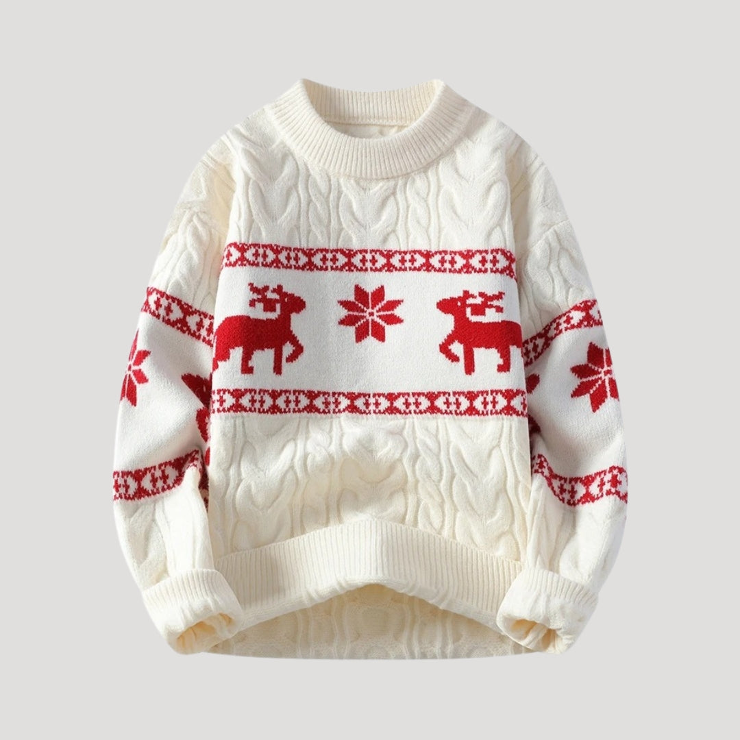 Womens Crew Neck Sweater with Snowflake Pattern Cozy Fit - BritishMode