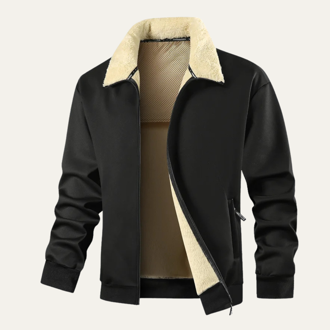 Mens Lambswool Jacket Fleece Lined Fur Collar Winter