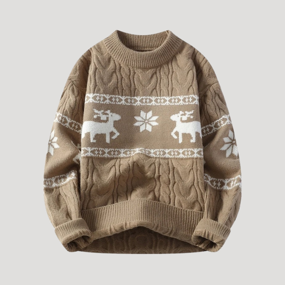Womens Crew Neck Sweater with Snowflake Pattern Cozy Fit