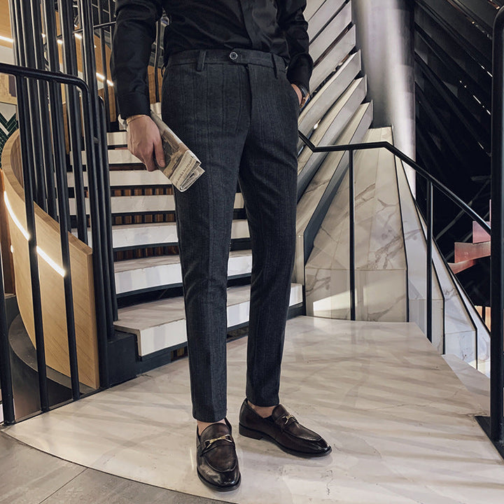 Mens Tailored Fit Herringbone Pattern Trousers - BritishMode