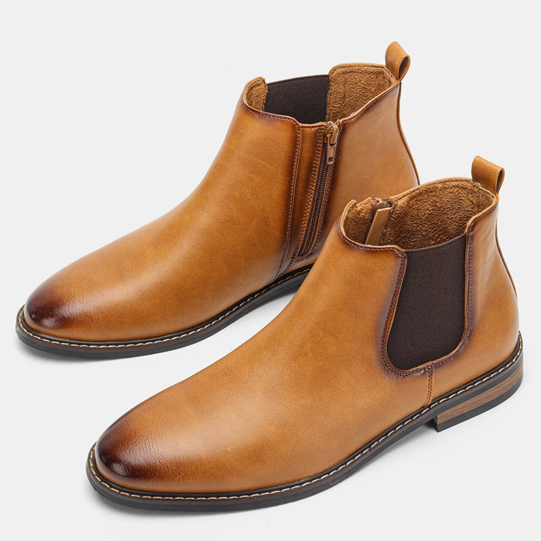 Mens Leather Chelsea Boots Classic Slip-On