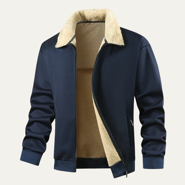 Mens Lambswool Jacket Fleece Lined Fur Collar Winter