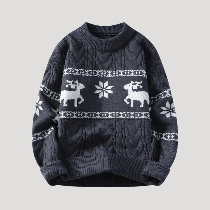 Womens Crew Neck Sweater with Snowflake Pattern Cozy Fit