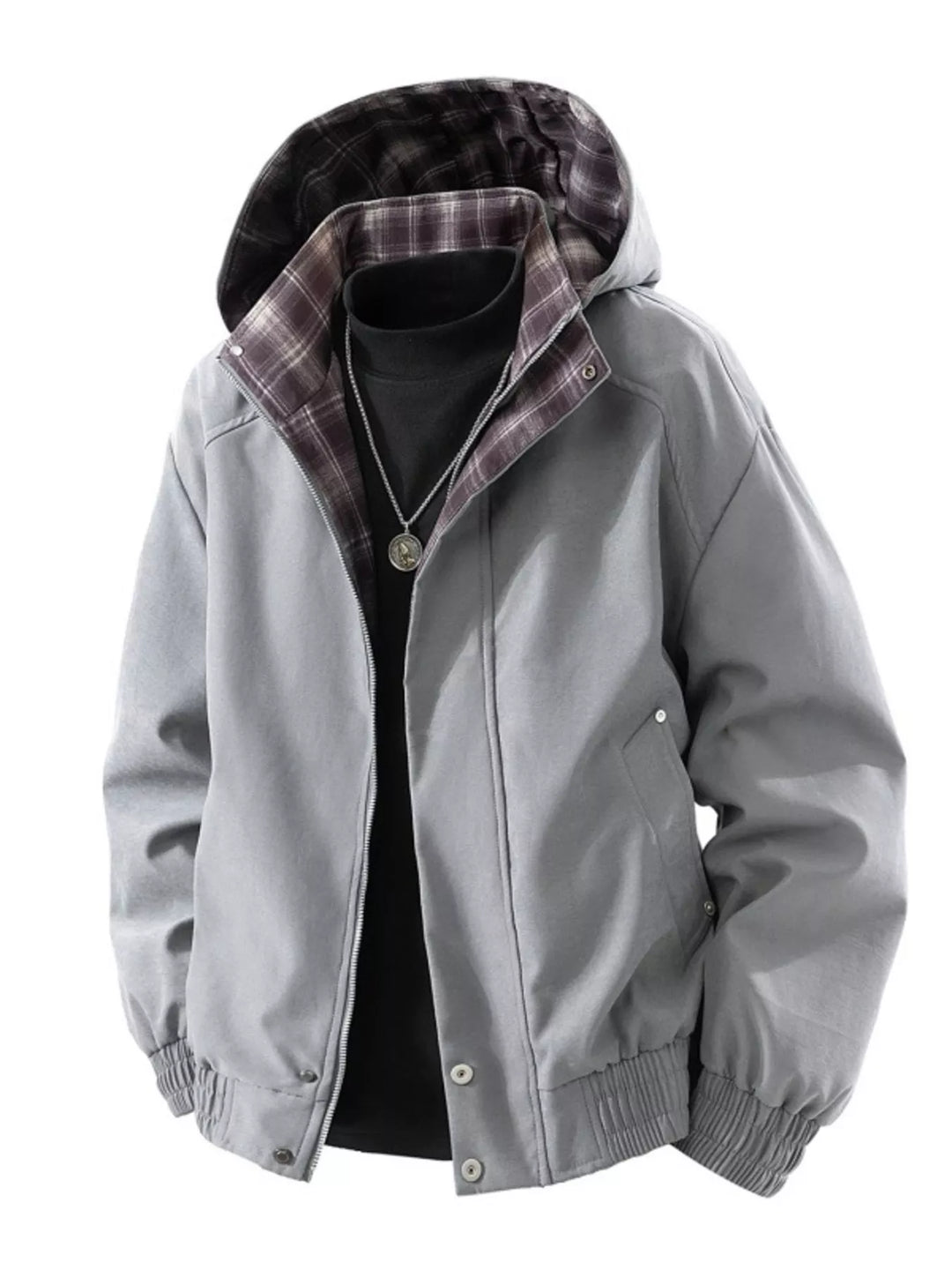 Mens Hooded Zip-Up Jacket Large Size