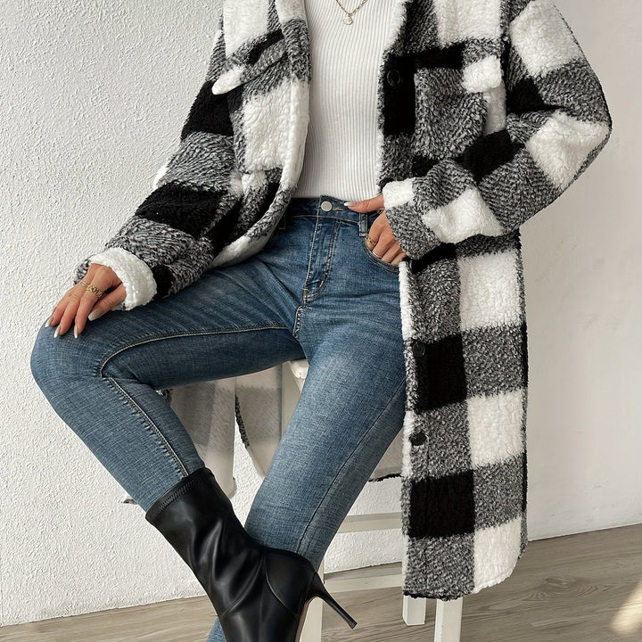 Womens Plaid Teddy Jacket Warm Insulated Fit