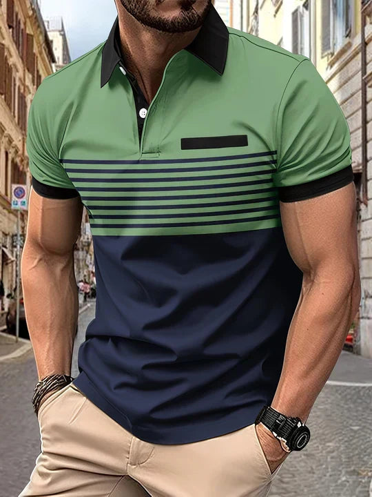 Mens Polo Shirt Cotton Stripe Summer Fit