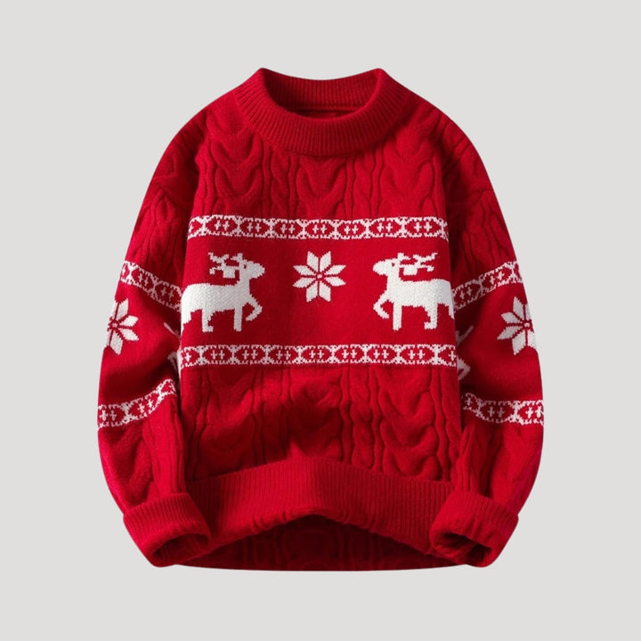 Womens Crew Neck Sweater with Snowflake Pattern Cozy Fit