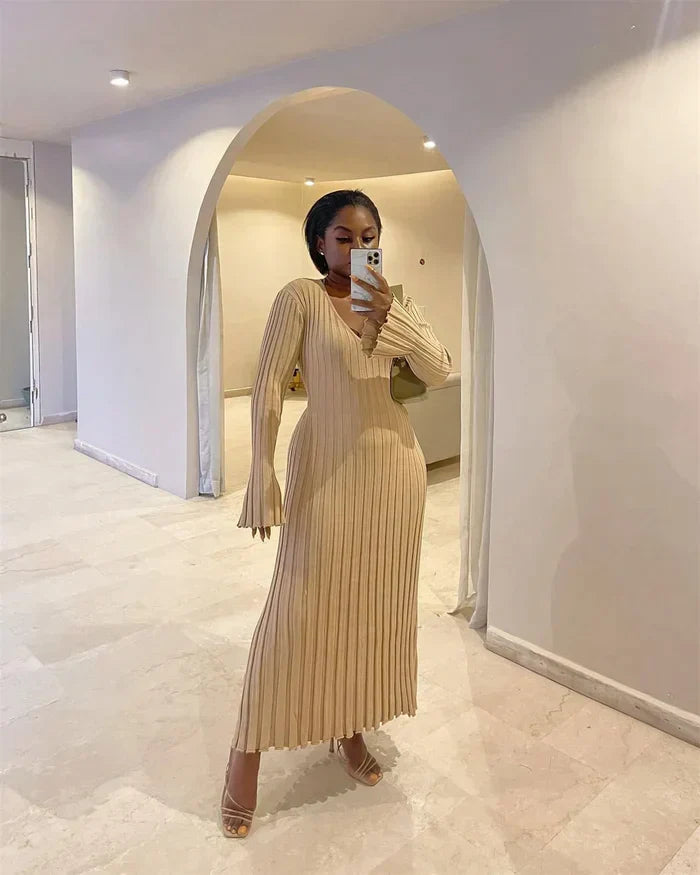 Womens Knit Maxi Dress Lightweight Long Sleeve