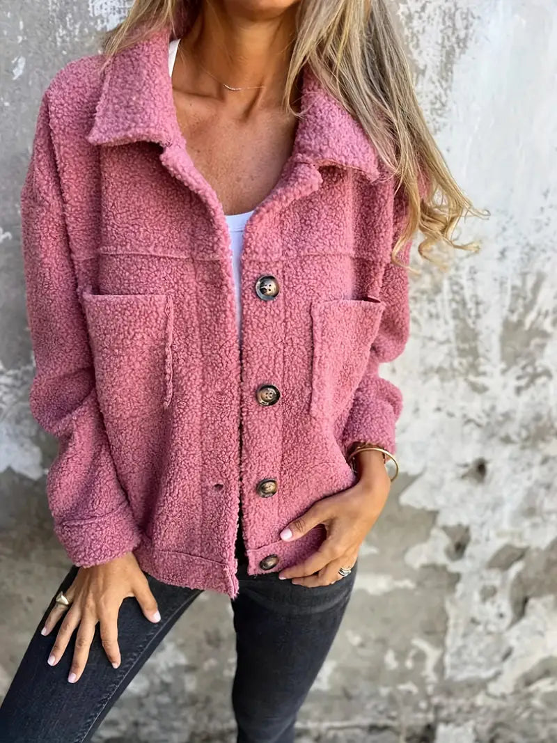 Womens Casual Button-Down Jacket Loose Fit - BritishMode