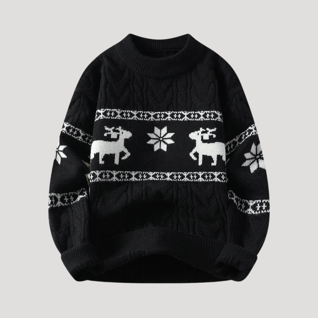 Womens Crew Neck Sweater with Snowflake Pattern Cozy Fit