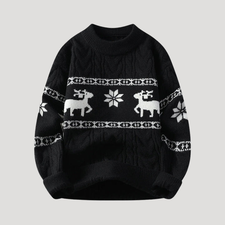 Womens Crew Neck Sweater with Snowflake Pattern Cozy Fit