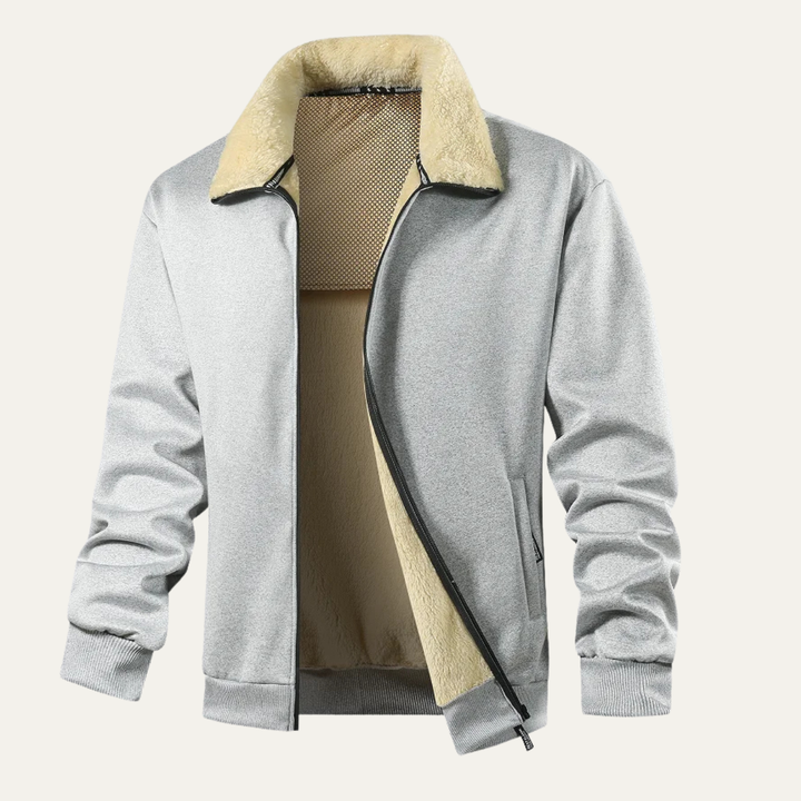 Mens Lambswool Jacket Fleece Lined Fur Collar Winter