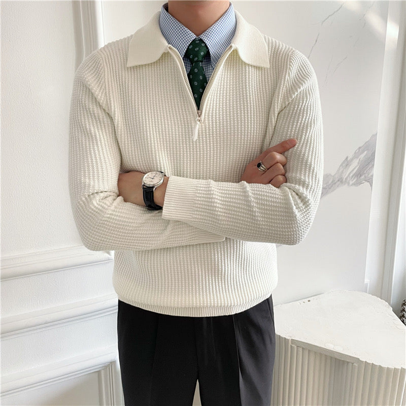 Mens Cotton Polo Sweater with Zipper Soft Fit - BritishMode