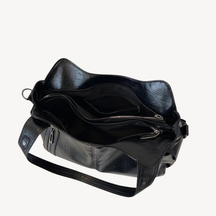 Womens Leather Tote Bag with Zippered Shoulder Strap