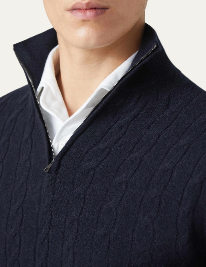 Mens Cable Knit Sweater with Zipper