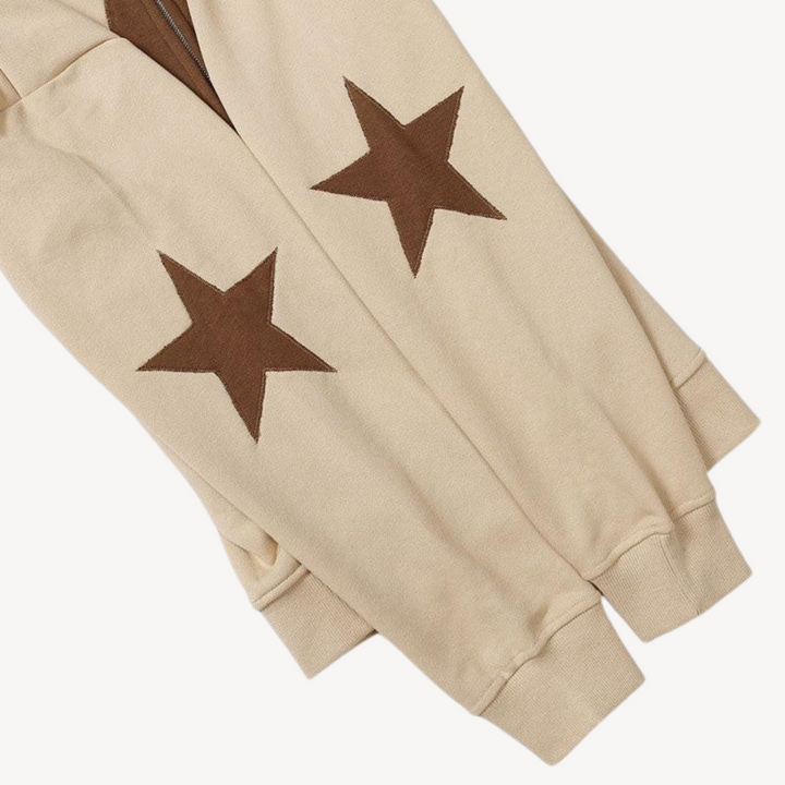Mens Zip-Up Hoodie with Star Pattern Regular Fit