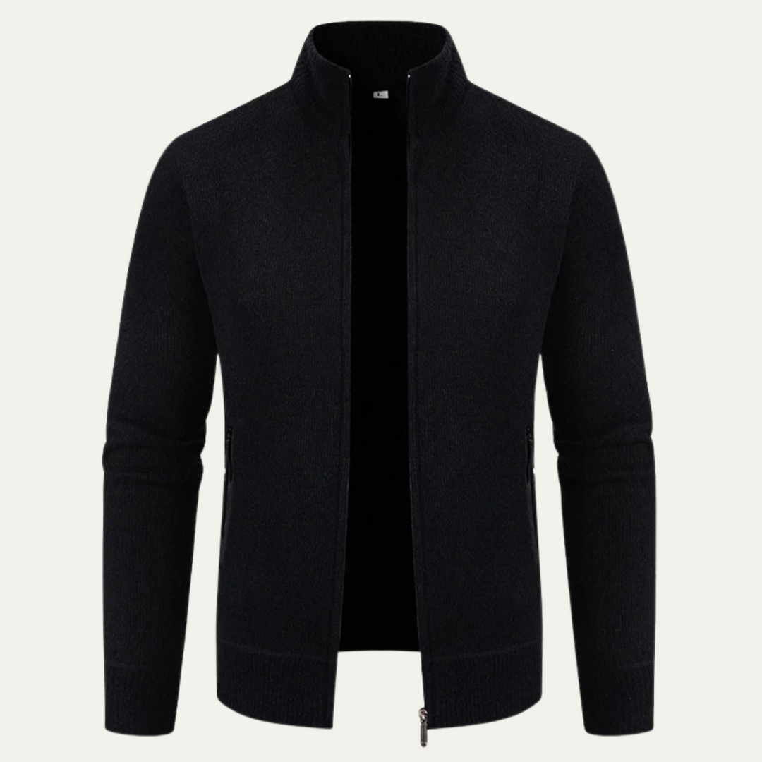 Mens Fleece Knit Zip Cardigan with Pockets Elegant Fit