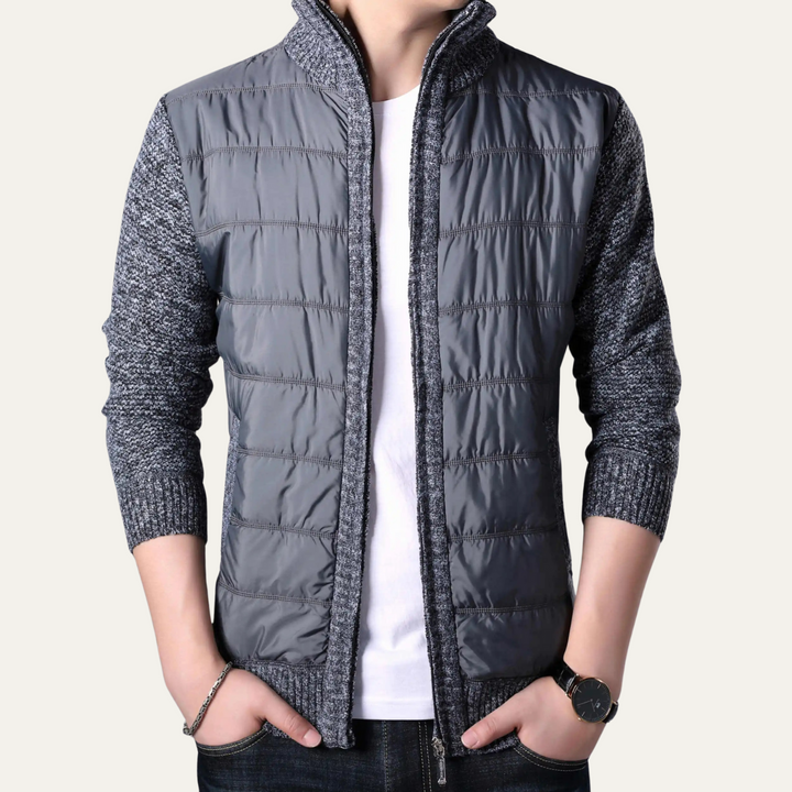 Mens Puffer Jacket Knit Sleeves Zip-Up Winter