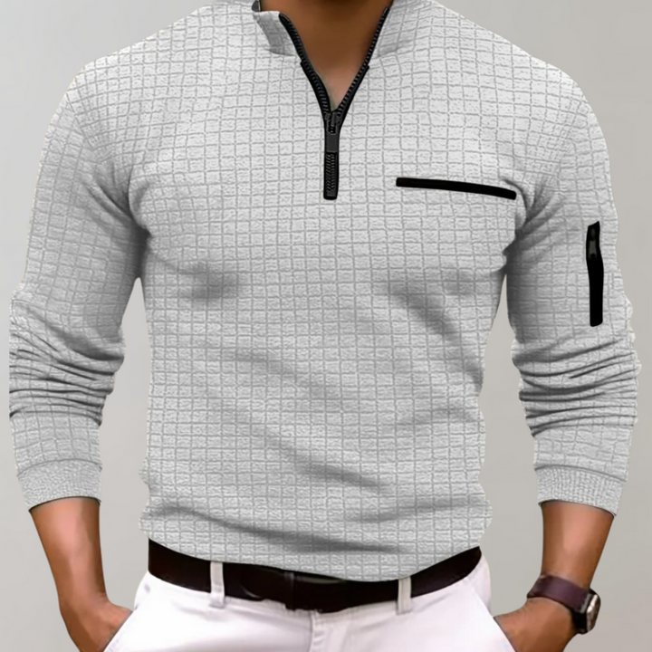 Mens Quarter Zip Pullover Grid Pattern Casual Fit