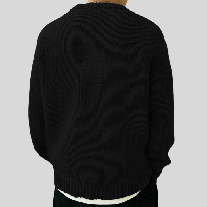 Mens Rib Knit Sweater Heavy Oversized Crew Neck